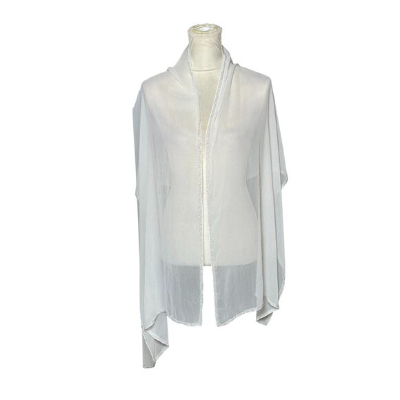 Cezon Sheer White Wrap Shawl Rhinestone Accent Evening Wrap Holiday Sparkle - Picture 1 of 5